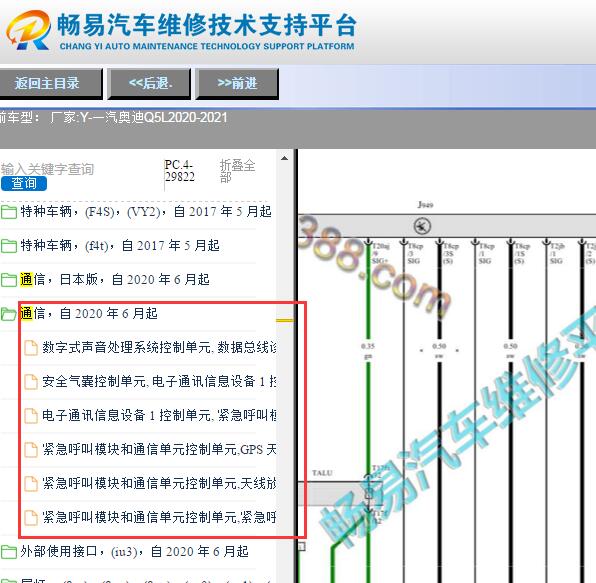 2020-2021年一汽奥迪-Q5L紧急呼叫模块电路图