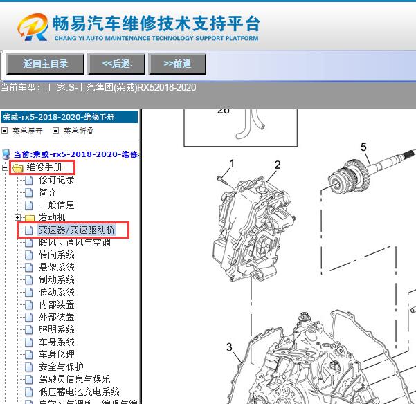 2018-2020年荣威RX5变速箱分解图