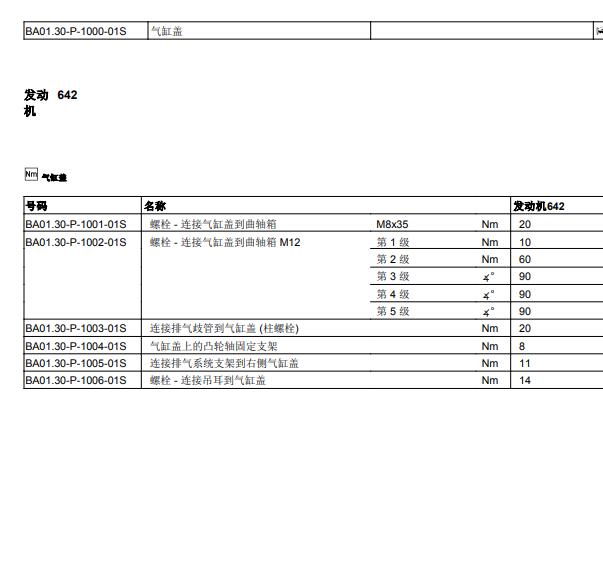 2014年奔驰ML350 642发动机缸盖扭矩.