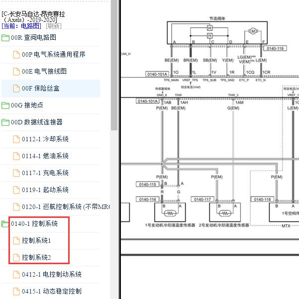 2020年马自达昂克赛拉水箱电路图