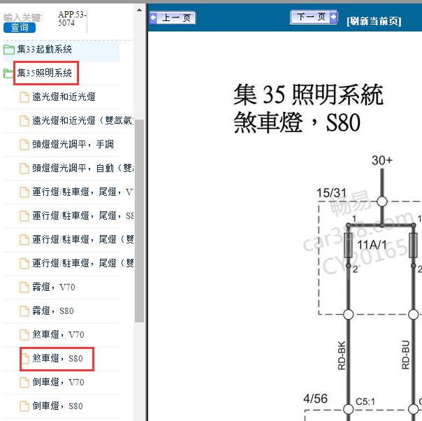 2010年沃尔沃S80刹车灯电路图