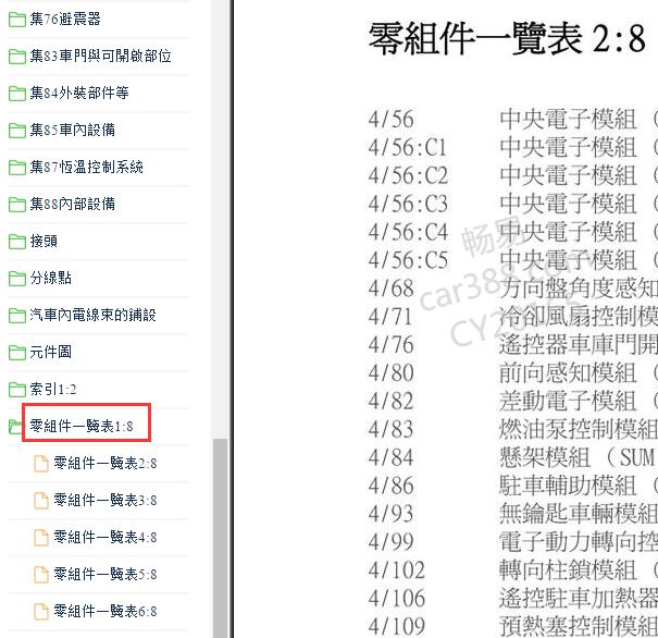 2010年沃尔沃S80元件代码清单