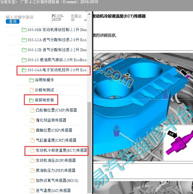 2018年江铃福特撼路者水温传感器位置