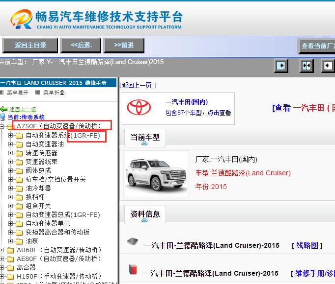 2015年丰田酷路泽A750F变速箱电路图