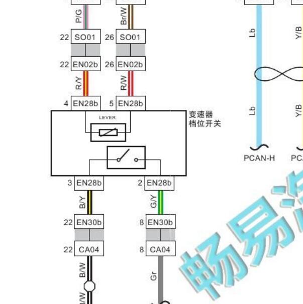 2014年吉利博瑞变速箱档位开关电路图