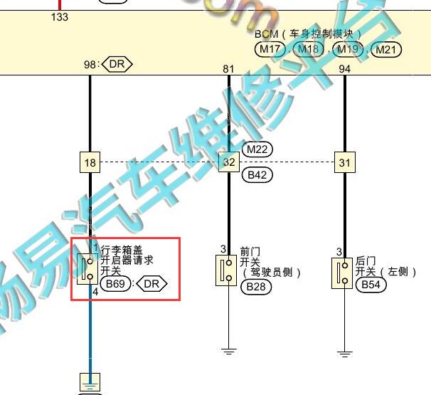 2020年日产轩逸后备箱电路图