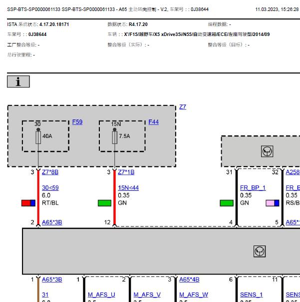2014年宝马X5主动转向模块的电路图和安装位置