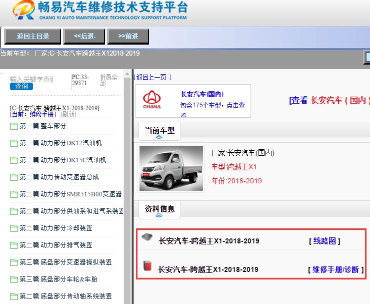 2018-2019年长安汽车-跨越王X1电路图及维修手册