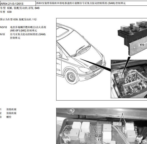 2010年奔驰威霆SAM模块位置及保险盒说明