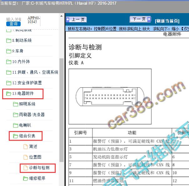 2016年哈弗H7仪表针脚定义