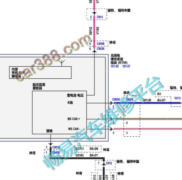 2019-2020年福特蒙迪欧 遥控接收器电路图