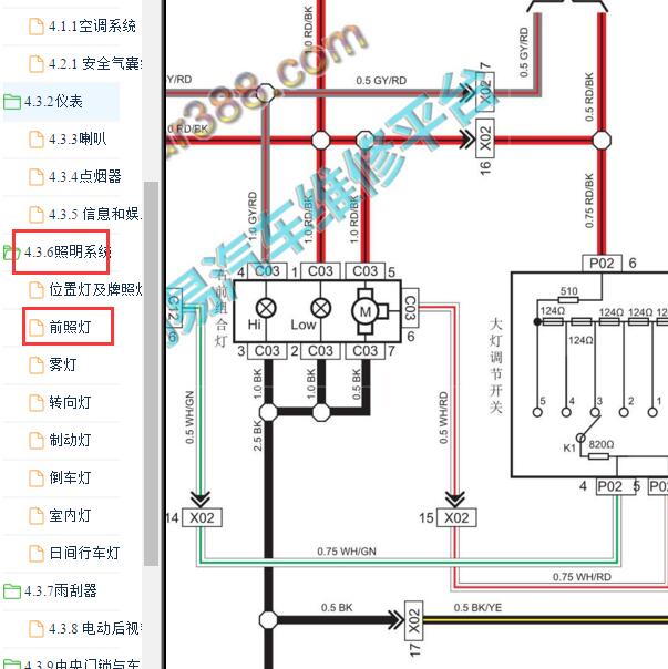 2017-2018年长安睿行S50 大灯开关电路图.