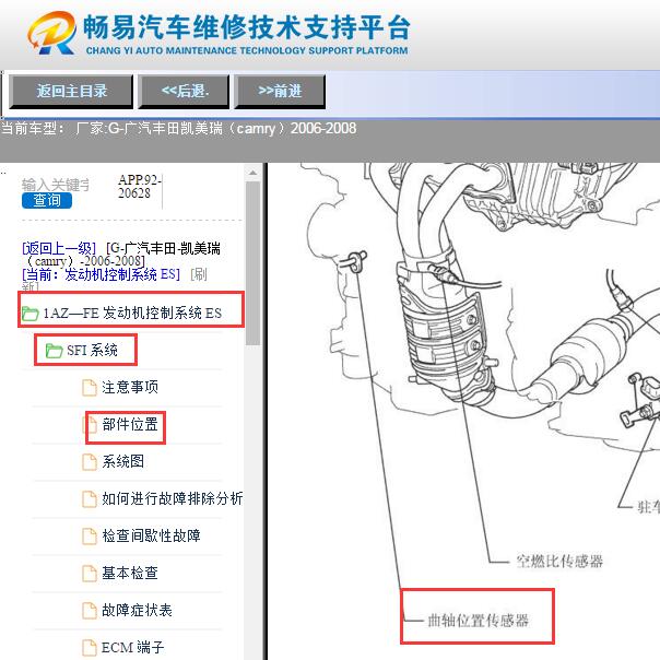 2008年丰田凯美瑞曲轴位置传感器安装示意图