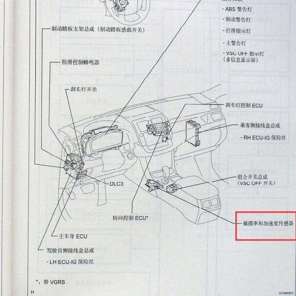 2008年丰田皇冠横摆率传感器位置