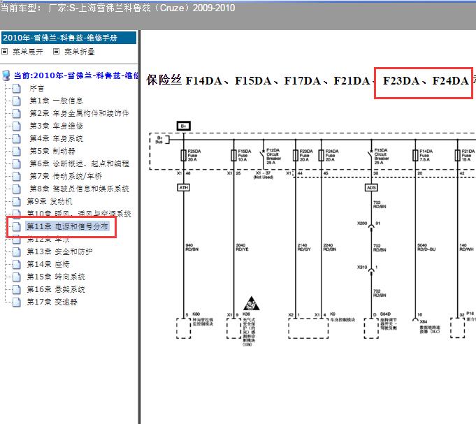 2009年雪佛兰科鲁兹23号24号保险丝电路图