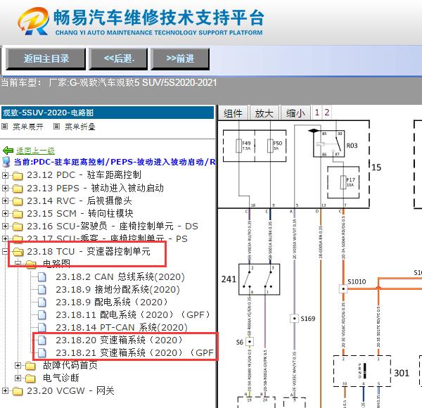 2020-2021年观致汽车-观致5 SUV5S变速箱电路图