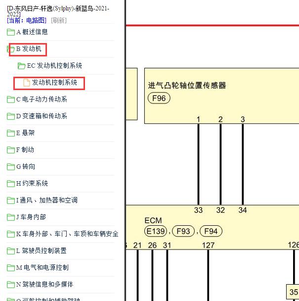 2021-2022年东风日产轩逸（Sylphy）新蓝鸟发动机电路图