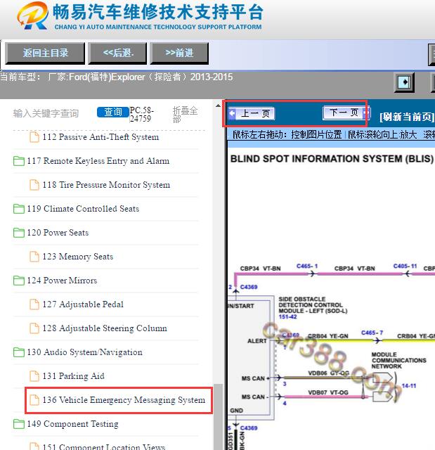 2013-2015年福特探险者盲区检测系统电路图