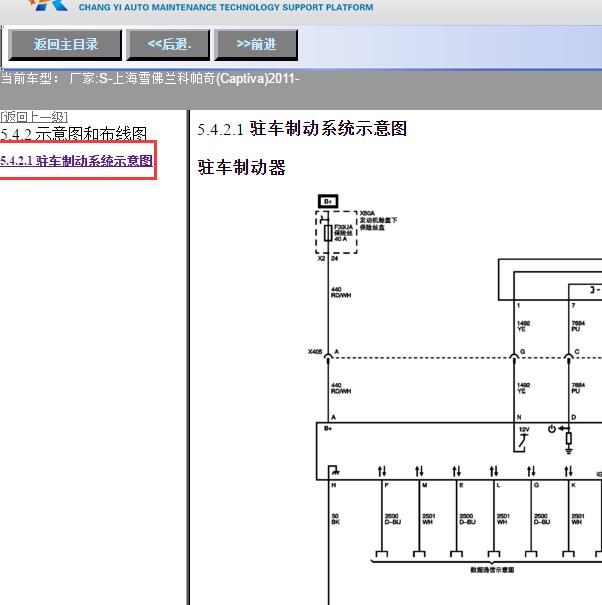 2011年雪佛兰科帕奇驻车制动开关线路图