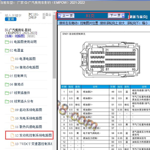 2021年传祺影豹发动机针脚定义