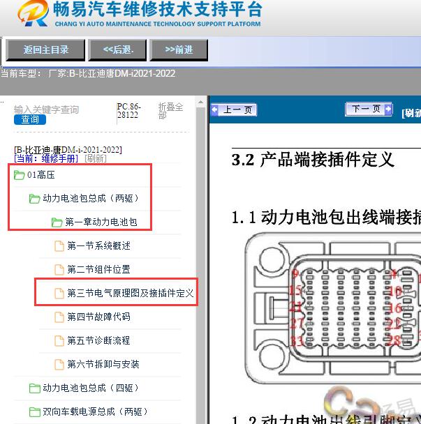 2021-2022年比亚迪-唐DM-i高压电池包端子图