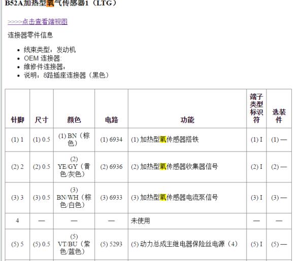 16年凯迪拉克ATS-L前氧传感器针脚资料