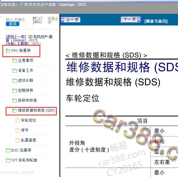 2015年日产逍客悬架维修数据