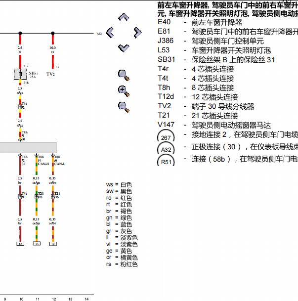 2006年大众POLO车窗电路图
