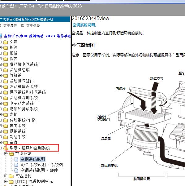 2023年广汽本田雅阁混合动力空调维修手册