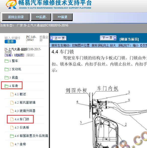 2015-2016年上汽大通-超越C100车门锁维修手册