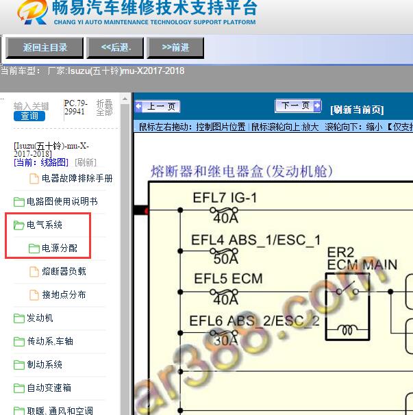 2017-2018年Isuzu(五十铃)-mu-X电源分配电路图