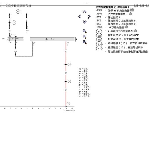 2013年奥迪Q7倒车雷达电路图与保险位置