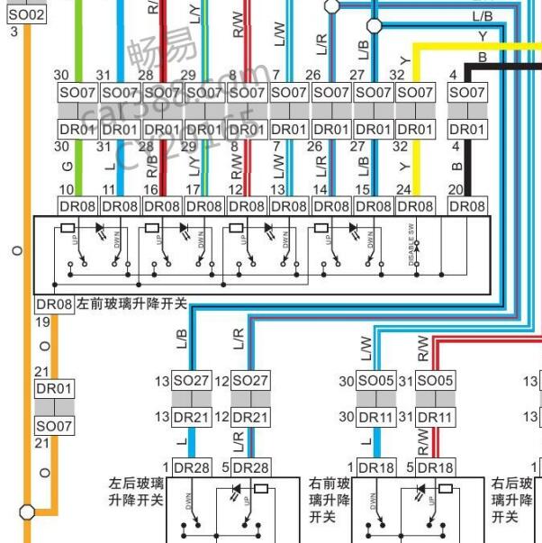 2011年帝豪EC7车窗开关电路图