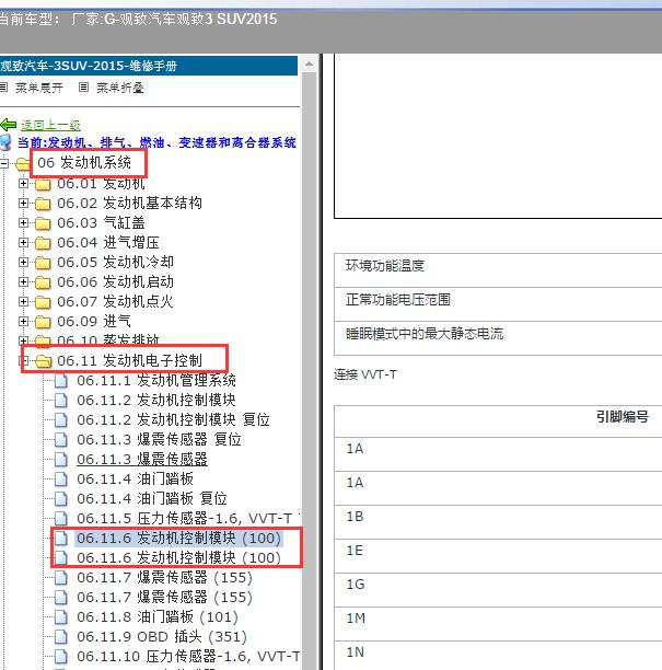 2015年观致汽车-观致3 SUV发动机电脑针脚