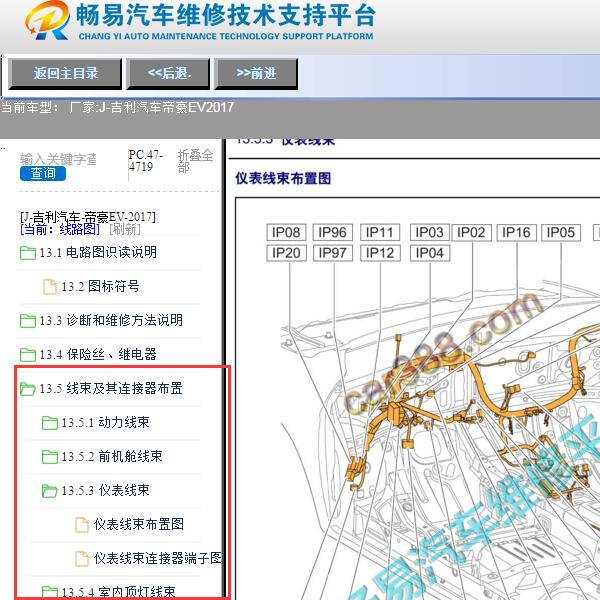 2017年吉利帝豪EV全车线束位置