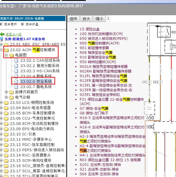 2016-2017年观致汽车-观致3 SUV安全气囊电路图