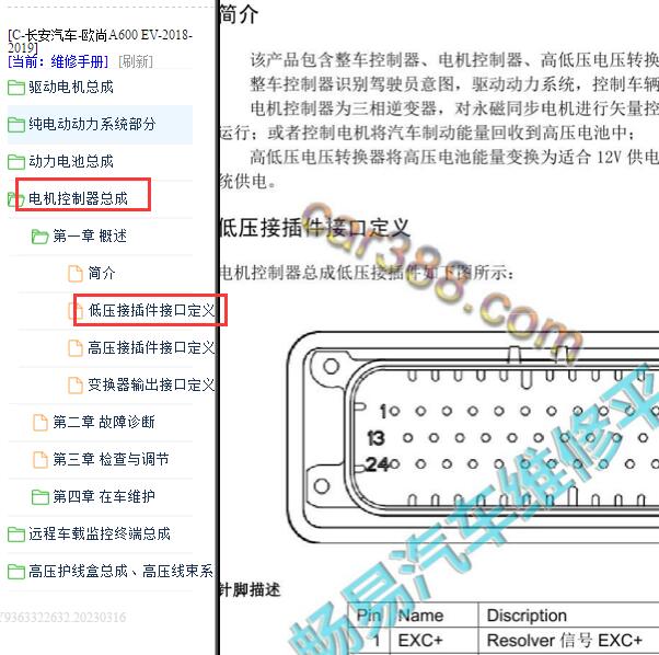 2019年长安欧尚A600EV低压电器针脚定义