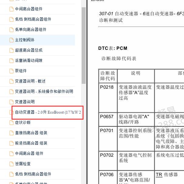 2015-2016年林肯MKC 变速箱故障码资料