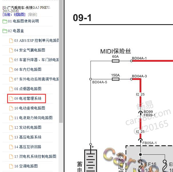 2015-2016年传祺GA5 电池管理电路图