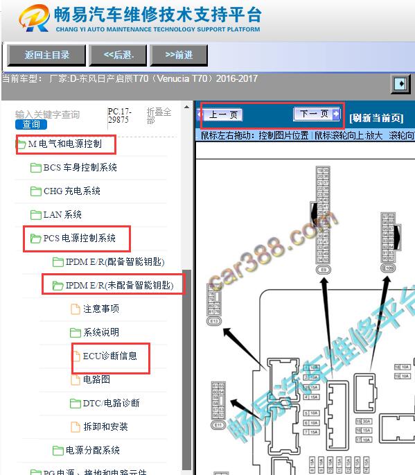 2016-2017年日产启辰T70机舱保险丝盒针脚资料