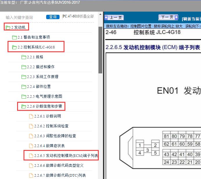 2016年吉利远景X6发动机针脚定义