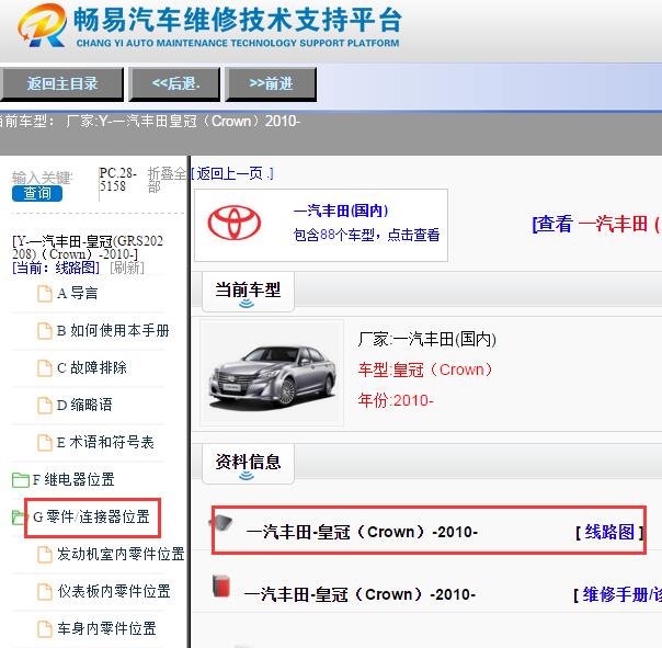 2010年丰田皇冠位置资料
