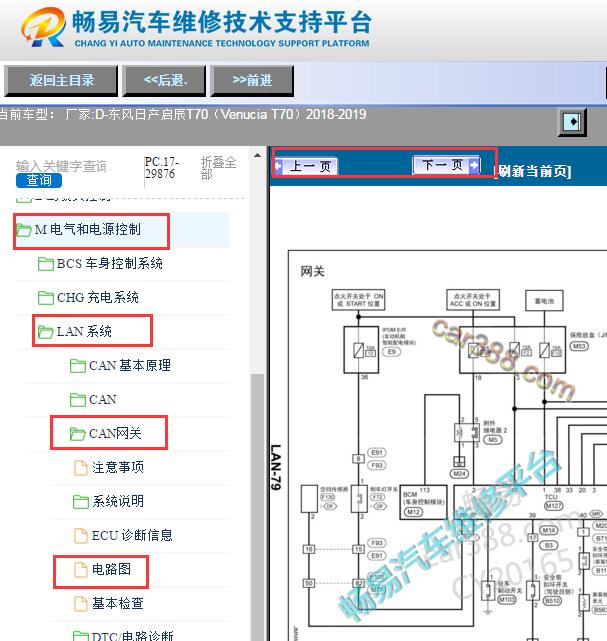 2018-2019年日产启辰T70网关电路图