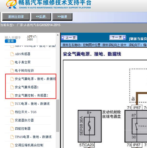 2014年吉利豪情GX9气囊电路图
