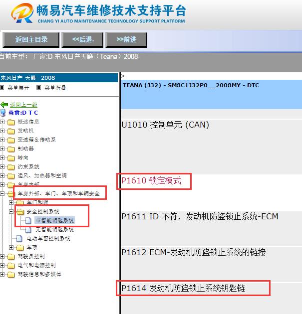 2008年日产天籁P1610和P1614故障码