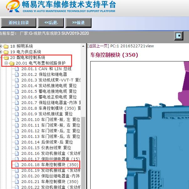 2019-2020年观致汽车-观致3 SUV车身模块针脚图
