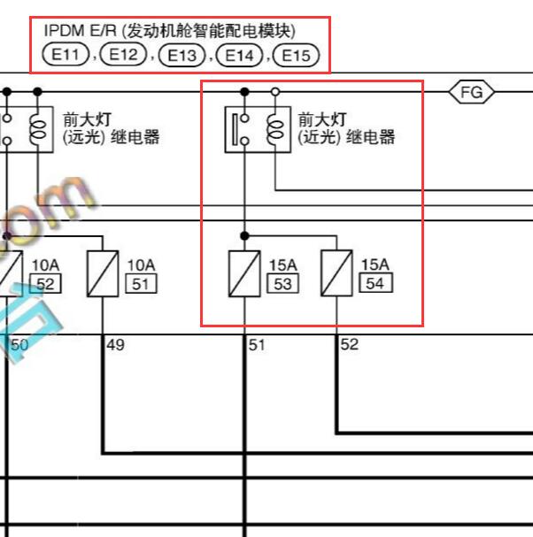 2016-2017年日产途乐近光灯继电器电路图
