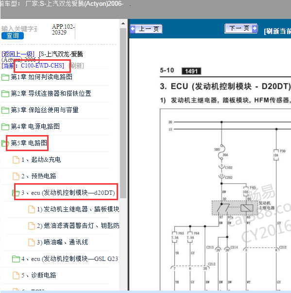 2006年双龙爱腾发动机电路图
