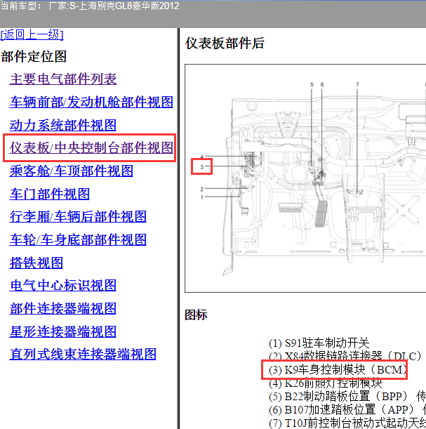 2012年别克GL8 BCM插头位置