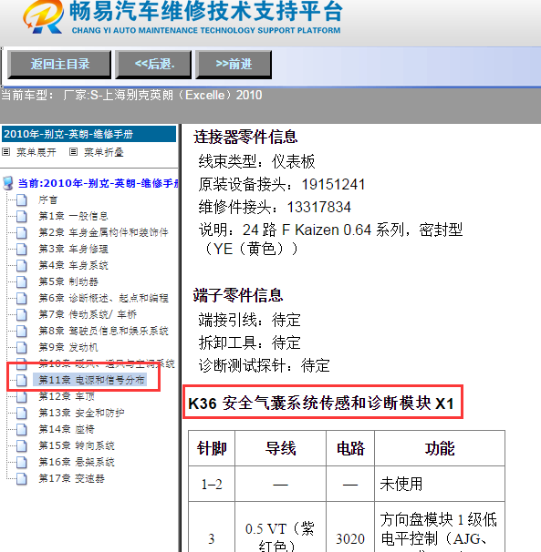 2010年别克英朗气囊电脑针脚资料